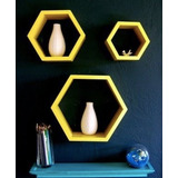 Set 3 Repisas Flotantes Hexagonales Amarillas