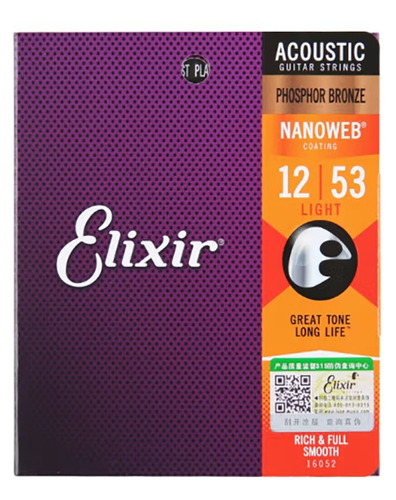 Cuerdas Guitarra Acustica 12-53 Elixir 16052