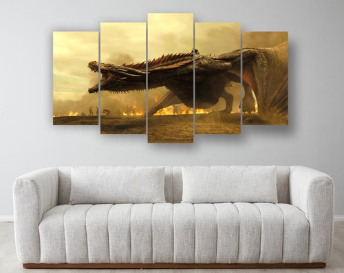 Set De 5 Cuadros Decorativo Canvas  Daenerys En Su Dragon