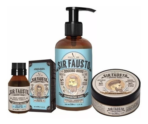 Combo Barba Sir Fausto Shampoo + Cera + Aceite Kit