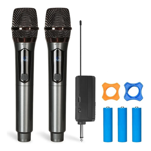 Kit Com 2 Microfone Profissional Karaoke Recarregável