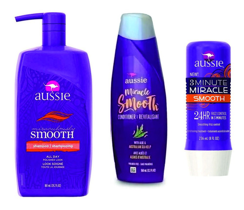 Kit Aussie Smooth - Shampoo, Condicionador E Mascara 3 Min