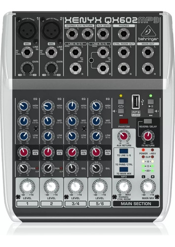 Behringer Qx602 Mp3 Consola 6 Canales 2 Mono 2 Estereo Usb