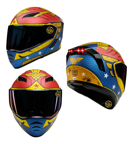 Casco Abatible Kov Dc Estelar Wonder Woman Rojo Moto