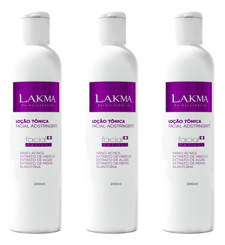 3un Loção Tônica Facial Adstringente 200ml Lakma Controle Ph