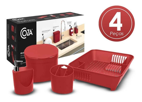 Kit Organizador De Pia Coza 4 Pçs C/ Escorredor 99256 Brinox Cor Vermelho