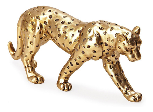 Estátua Decorativa Pantera Leopardo Enfeite Em Poliresina Cor Dourado