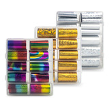 Kit 3 Nail Foil Dourado Colorido Prata Holográfico Unhas