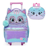 Kit Mochila De Rodinha Infantil Pack Me Cat + Lancheira