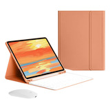 Capa Para Tablet S7 Fe (12,4 Universal) Com Teclado E Mouse Cor Laranja Vibrante Teclado Branco Mouse Bluetooth Recarregável Branco