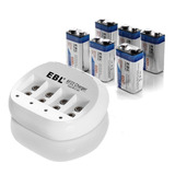 Kit De 6 Baterías Recargable 9v Litio 600 Mah + Cargador Ebl