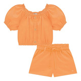 Infanti Conjunto Cropped E Shorts Linho Laranja