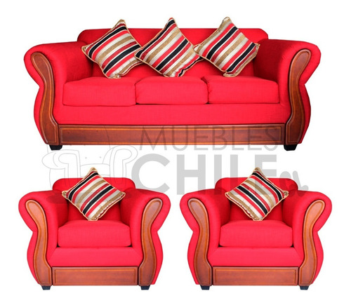 Juego De Living Boston Sofa Y Sillones Rojo / Muebles Chile