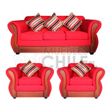 Juego De Living Boston Sofa Y Sillones Rojo / Muebles Chile