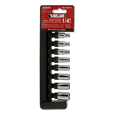 Juego Dados Cortos De 1/4 De Pulgada Kn 1000-9s Knova Con 8 Dados De 3/16 A 1/2 Pulgada De 6 Puntas Estándar Fabricados En Acero Cromo Vanadio Con Un Sujetador Ideal Para Trabajos De Mecánica