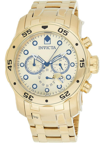 Reloj Invicta 0074 Para Hombre Pro Diver, Cronógrafo Color De La Correa Dorado Color Del Bisel Dorado Color Del Fondo Dorado