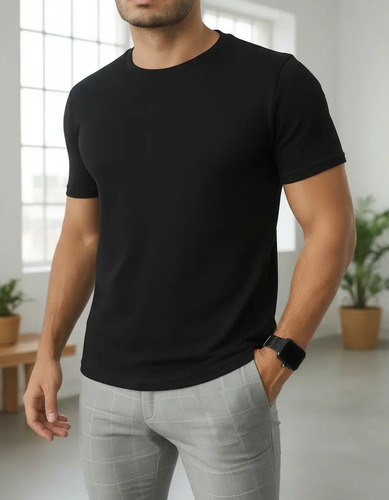 Camiseta Básica Masculina Lisa 100% Algodão Malha Peruana