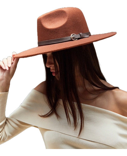 Sombrero Fieltro Paño Ala Ancha Con Accesorio Hombre Mujer