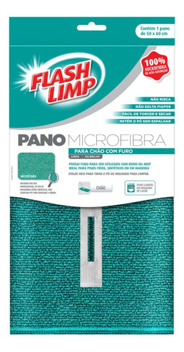 Pano De Chão De Microfibra Com Furo 50cm X 60cm - Flash Limp