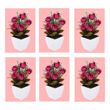 6 Arranjo Vaso Buque Flores Rosa Planta Artificial Enfeite