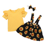Conjunto De Blusas De Color Con Volantes Para Niñas+falda Co