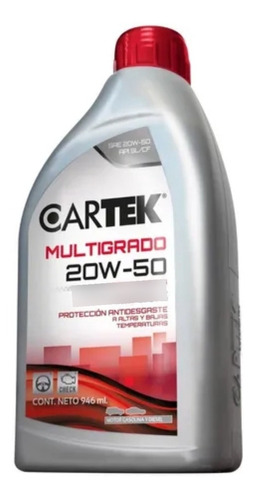 Aceite Para Motor A Gasolina Y Diesel Cartek 20w50 946 Ml