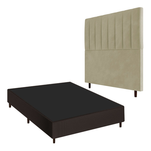 Base Cama Box Casal E Cabeceira Itália 140cm Corano Bege