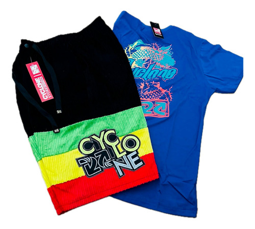 Bermuda De Veludo Cyclone Reggae + Camiseta Azul