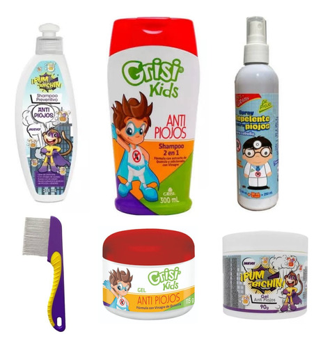 Kit Antipiojos Grisi Kids Shampoo Repelente Gel Pum Bichin