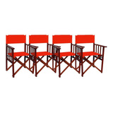 Sillon Silla Director Madera Oscura Plegable Jardin Bar X4