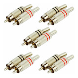 Kit 5 Pares Plug Conector Rca Macho Blindado Metal Niquel