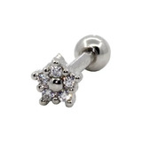 Piercing Flor Com Zircônias Aço E Prata 925- Hélix,trágus