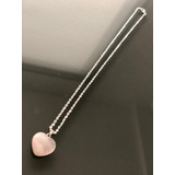 Collar Con Dije Corazón En Cuarzo Rosa