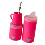 Set Matero Fucsia Rosa Latas Mate Yerbera Azucarera 