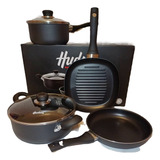 Batería Hudson Negro Juego De Cocina Set Ollas Teflón Doble 