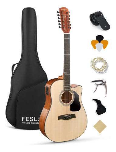 Fesley Guitarra Electrica Acustica De 12 Cuerdas, 42 Pulgada