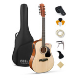 Fesley Guitarra Electrica Acustica De 12 Cuerdas, 42 Pulgada
