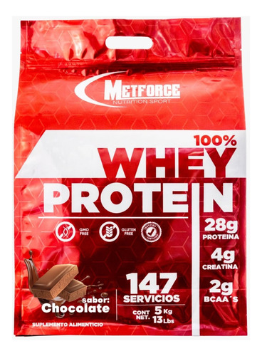 Proteína 100% Whey Metforce 5kg 147 Servs Creatina + Bcaas