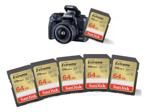 Kit Fotógrafo 5 Cartões Sandisk Extreme 170 Mb/s 64 Gb