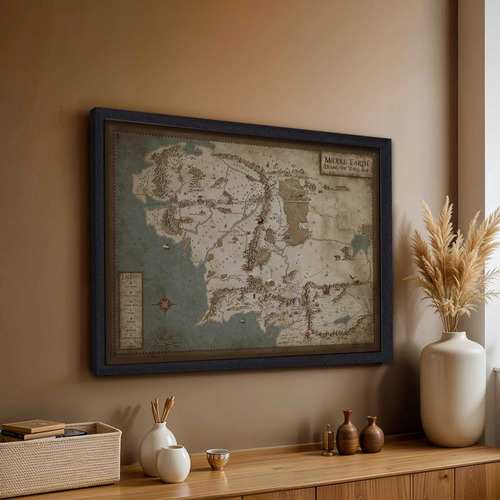 Quadro Mapa Terra Média Senhor Dos Anéis Com Moldura A2