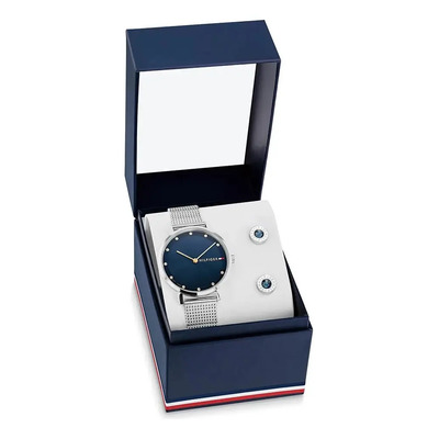 Set de Regalo Para Mujer Tommy Hilfiger Reloj Y Aretes de Cristal Azul 2770193 Malla Plateado Bisel Plateado | Meses sin interés
