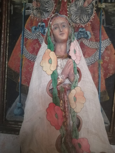 Estatua Antigua Virgen Lourdes Gruta Escayola Ojos Cristal 