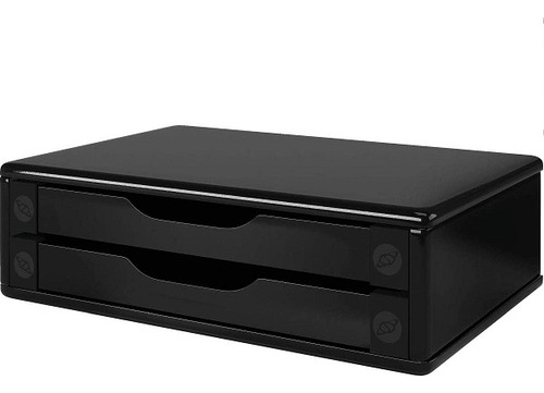 Organizador E Suporte Preto Para Monitor C/ 2 Gavetas