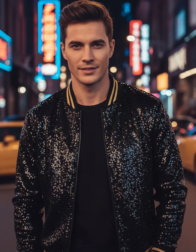 Chamarra Para Hombre Chaqueta Lentejuela Abrigo Brillante | Envío gratis