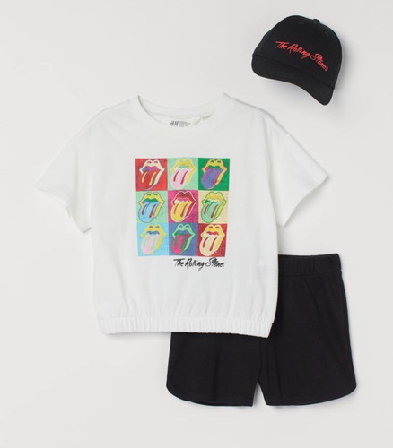 Set H&m Kids Rolling Stones Short Remera Gorra 11/12 Años