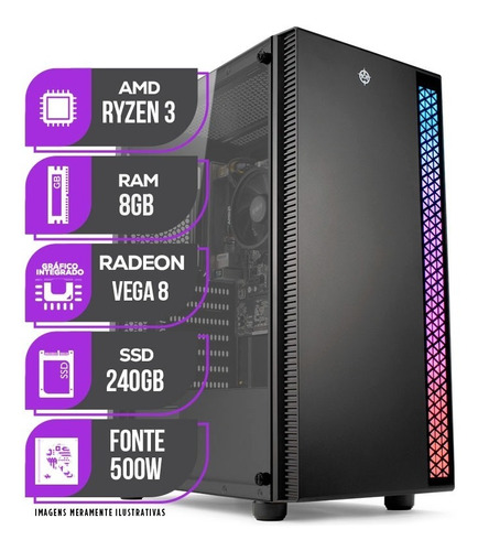 Pc Gamer Mancer, Amd Ryzen 3 3200g, 8gb Ddr4, Ssd 240gb