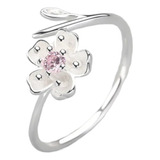 Anillo Ajustable De Flor De Ciruela Esmaltada De Plata 925