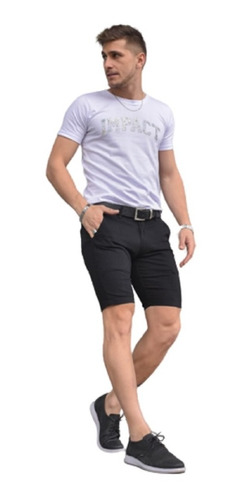 Bermuda De Vestir Hombre Corte Chino Gabardina Elastizada