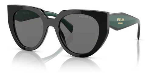 Gafas De Sol - Prada - Pr14ws 1ab5z1 52 Color De La Montura: Negro, Color De Varilla, Negro, Verde, Mármol, Negro, Color De La Lente: Gris Oscuro, Diseño De Gatito Polarizado