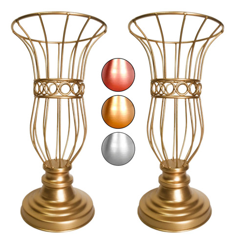 2 Vaso Dourado Jarros Armação Paris 35cm Para Pedrarias